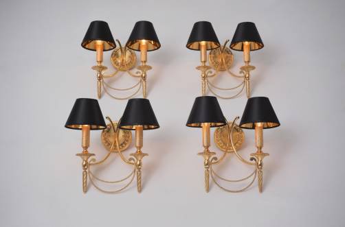 Sciolari wall lights sconces gilt brass Neoclassical, set of 4, 1960`s ca, Italian